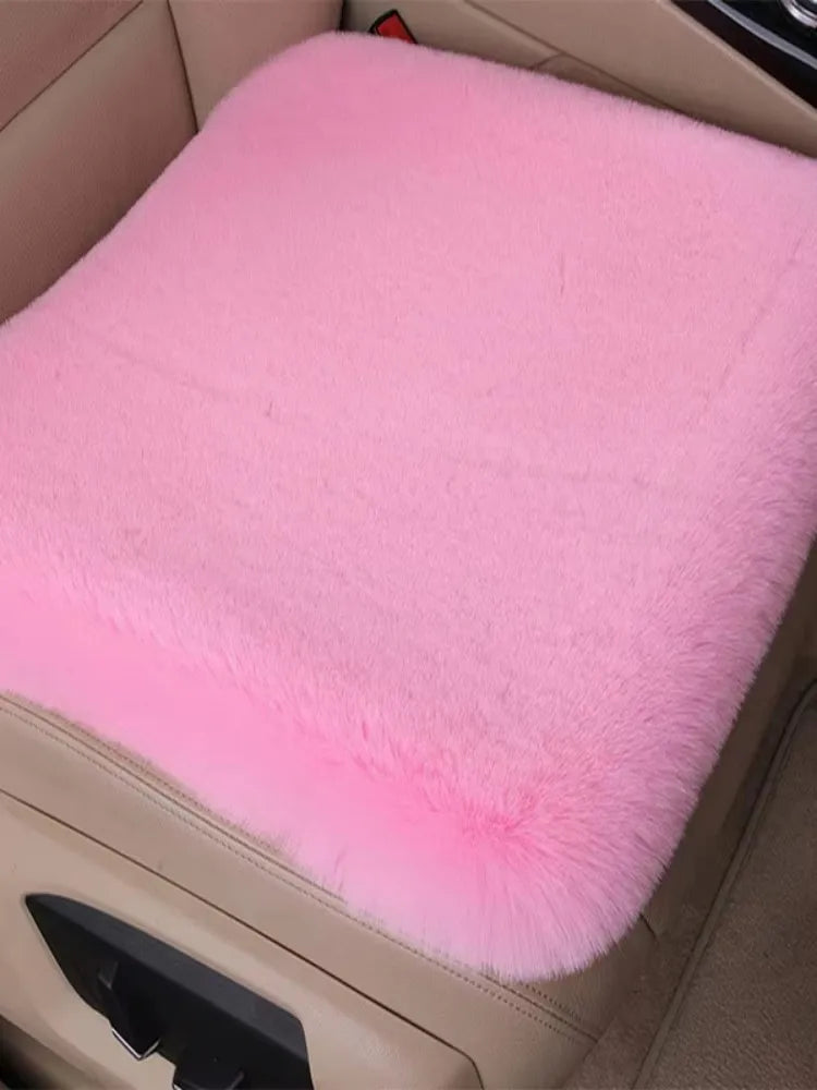 Multicolor Plush Rabbit Fur Car Seat Cushion Winter Warmth Thick Wool Square Cushion for Main Driver or Co-pilot Cover Universal