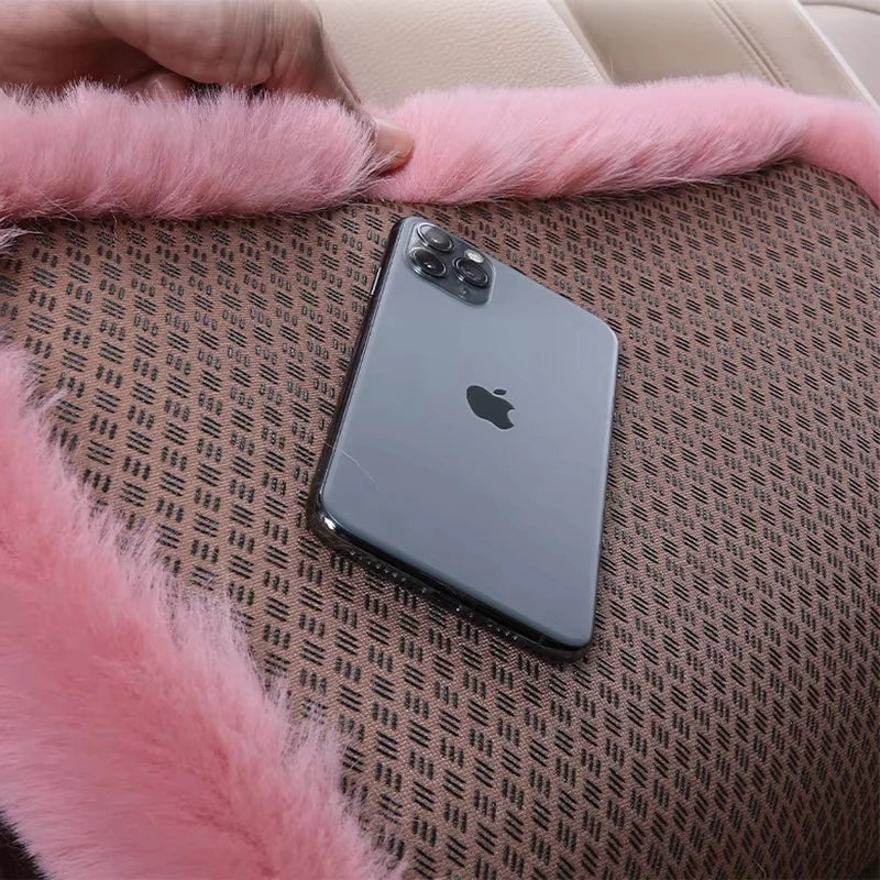 Multicolor Plush Rabbit Fur Car Seat Cushion Winter Warmth Thick Wool Square Cushion for Main Driver or Co-pilot Cover Universal