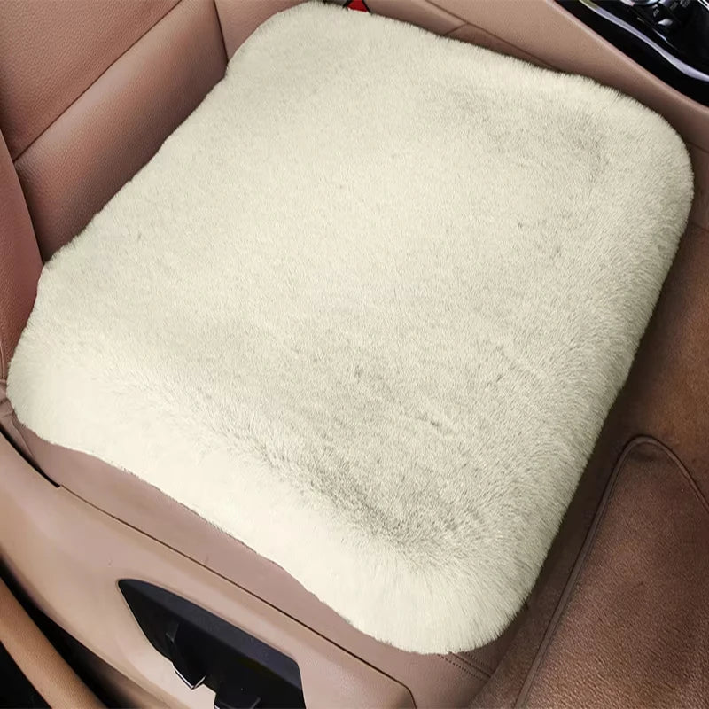 Multicolor Plush Rabbit Fur Car Seat Cushion Winter Warmth Thick Wool Square Cushion for Main Driver or Co-pilot Cover Universal