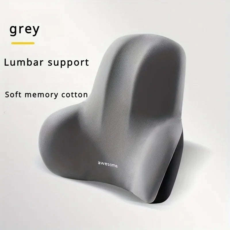 1pc Memory Foam Seat Cushion Set - 2-in-1 Lumbar & Seat Pillow for Office/Car,Grey & Black, Holiday Gift for Back Pain Relief