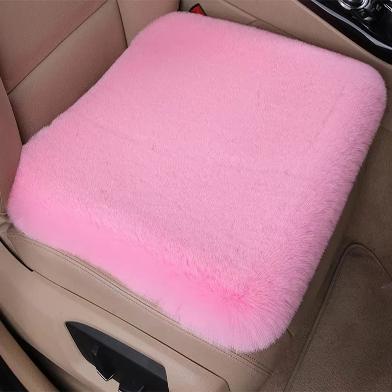 Multicolor Plush Rabbit Fur Car Seat Cushion Winter Warmth Thick Wool Square Cushion for Main Driver or Co-pilot Cover Universal